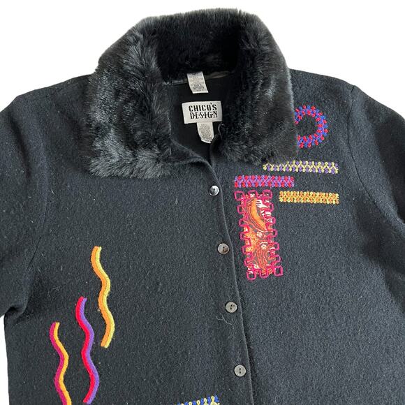 Chico's Design 100% Wool Patchwork Sweater Jacket Sz 0 (S/4) - Picture 6 of 6